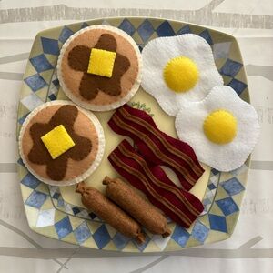 Felt Food Toy Playset,Breakfast, Plushie Toy for Kids,Kitchen Toys Handmade